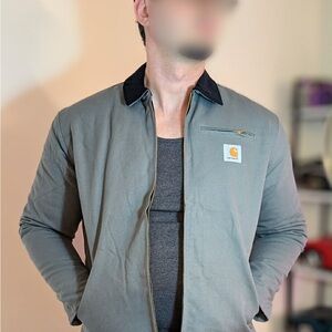 Carhartt Green Gray Zip-Front Jacket with Black Collar